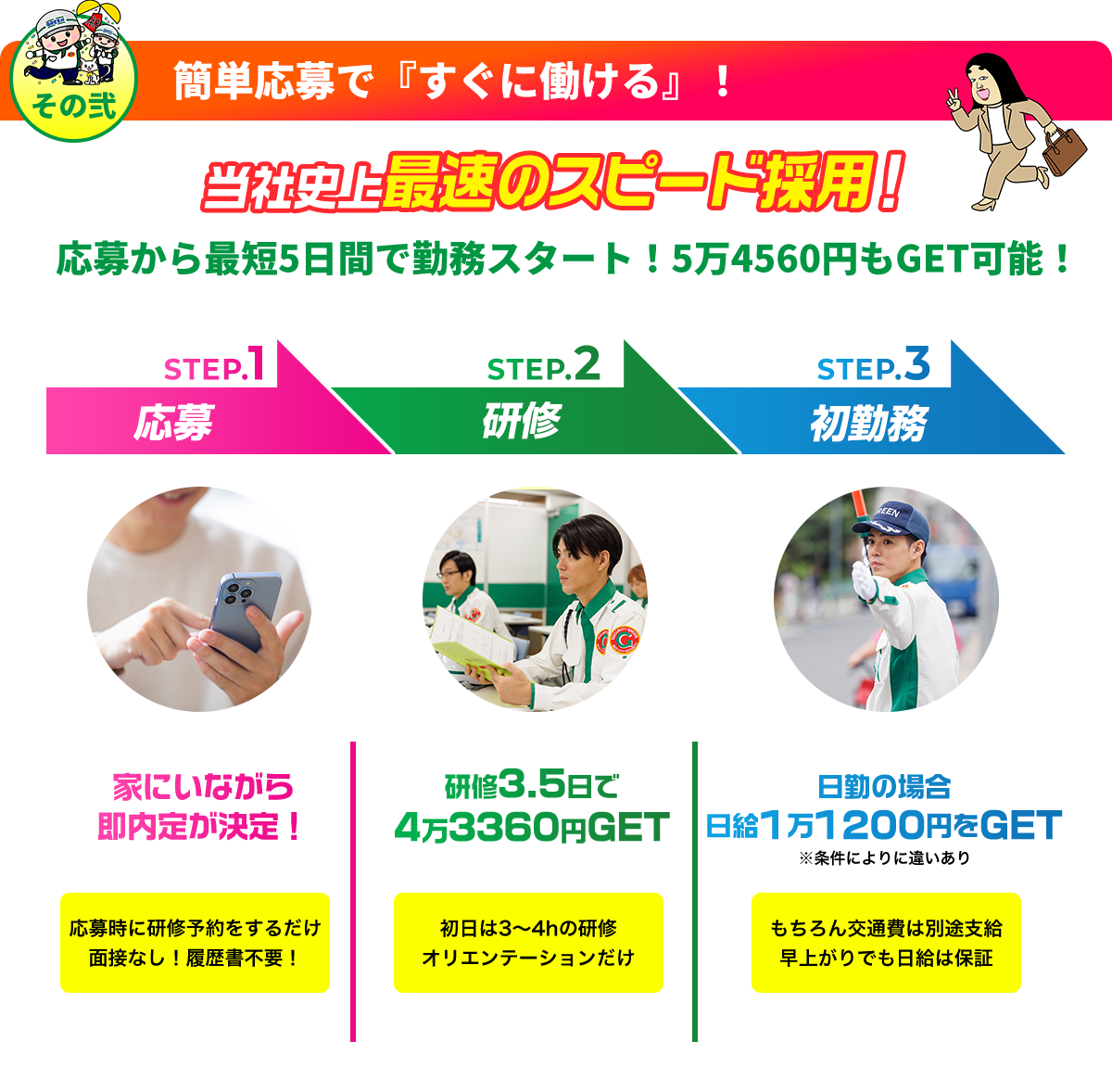 簡単応募で『すぐに働ける』！